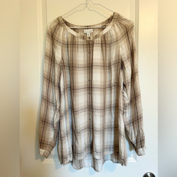 J Jill plaid lone sleeve button down shirt - Picture 1 of 4